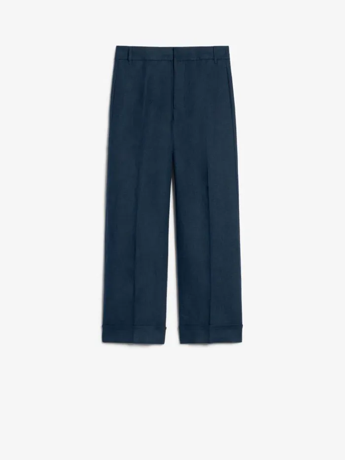 Women Max Mara Suit Linen Canvas Palazzo Trousers Navy