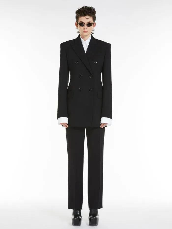 Women Max Mara Suit Slimfit Stretch Wool Trousers Black