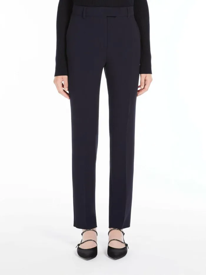 Women Max Mara Suit Straightfit Technical Cady Trousers Navy