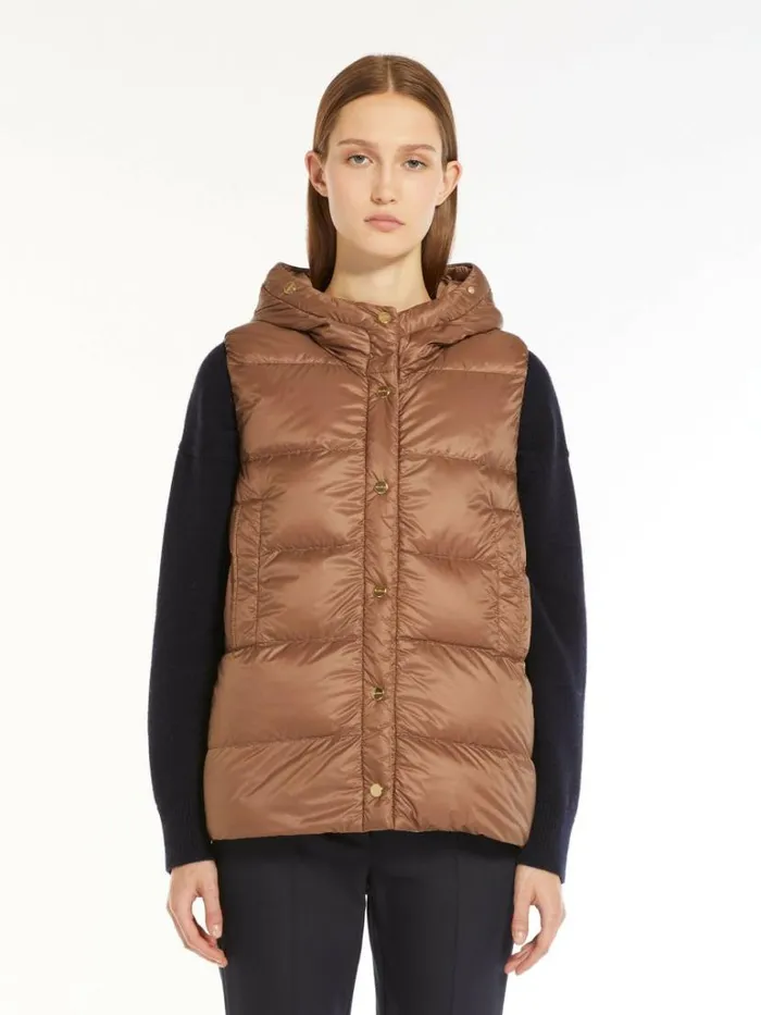 Women Max Mara The Cube 8211 Cameluxe Reversible Gilet In Waterresistant Fabric Brown