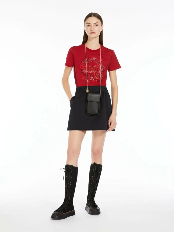 Women Max Mara Tops And Tshirts Cotton Tshirt With Embroidered Pocket Bordeaux