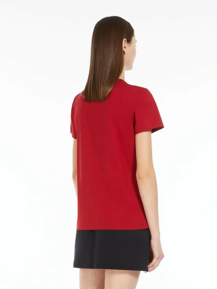 Women Max Mara Tops And Tshirts Cotton Tshirt With Embroidered Pocket Bordeaux