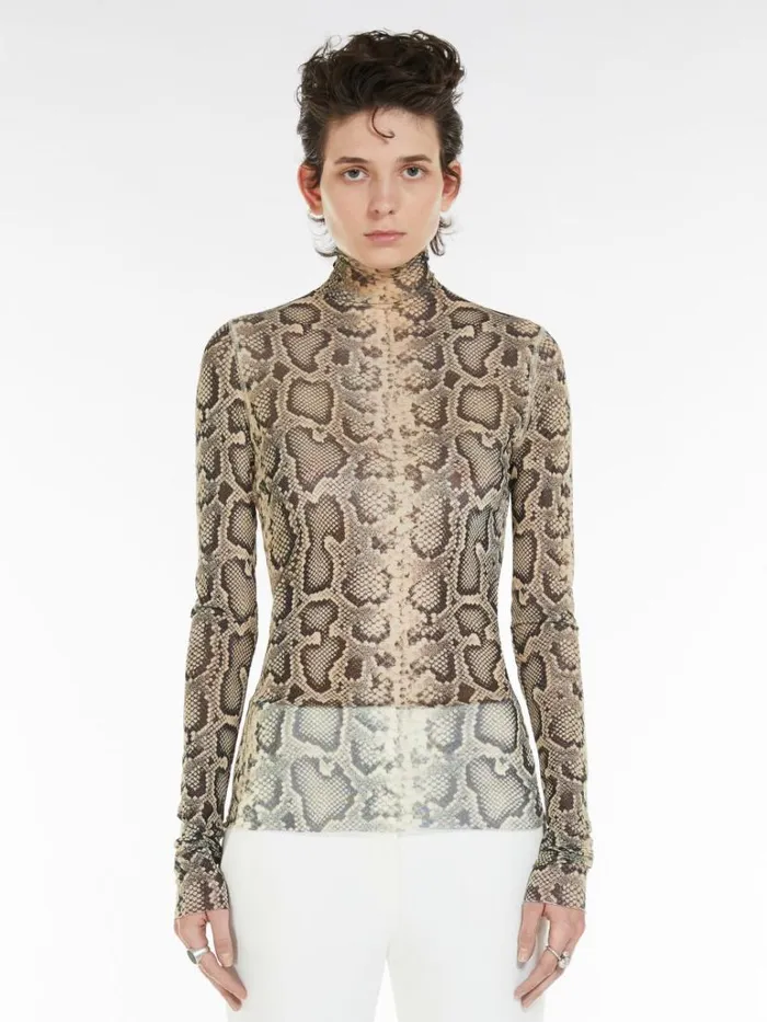 Women Max Mara Tops And Tshirts Printed Tulle Tshirt Beige