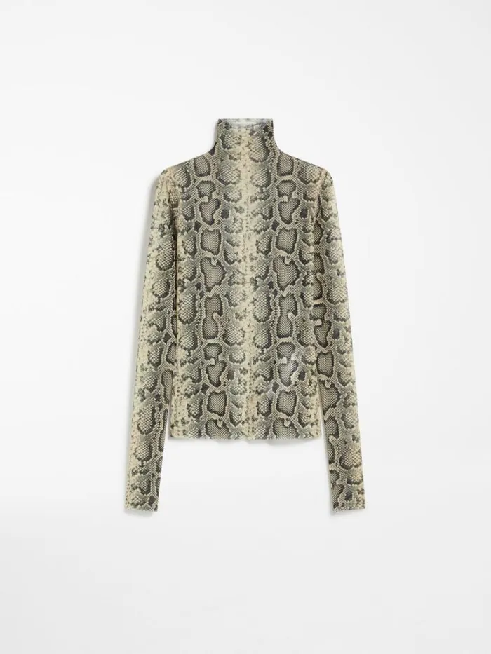 Women Max Mara Tops And Tshirts Printed Tulle Tshirt Beige