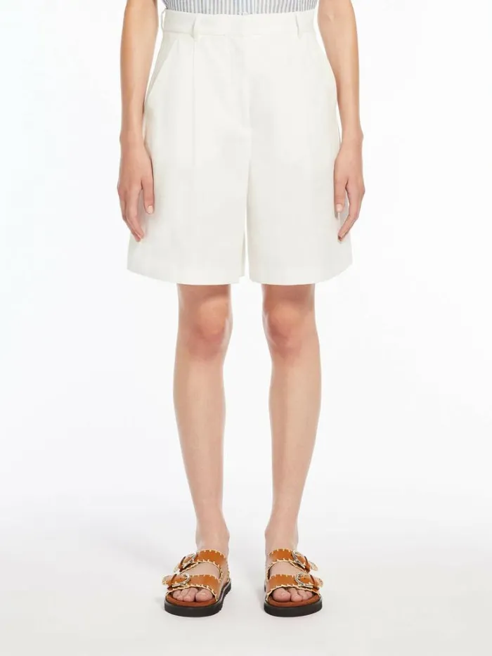 Women Max Mara Trousers And Jeans Cotton And Linen Canvas Bermuda Shorts Ivory