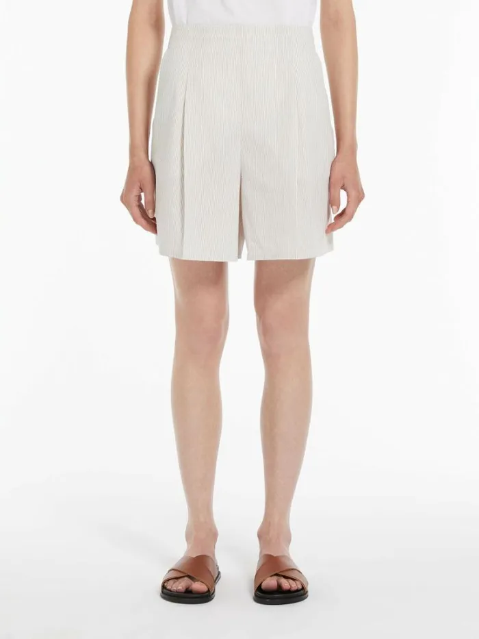 Women Max Mara Trousers And Jeans Cotton Seersucker Shorts Ecru