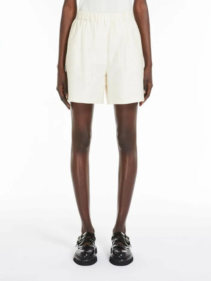 Women Max Mara Trousers And Jeans Cotton Shorts With Monogram Embroidery Ivory