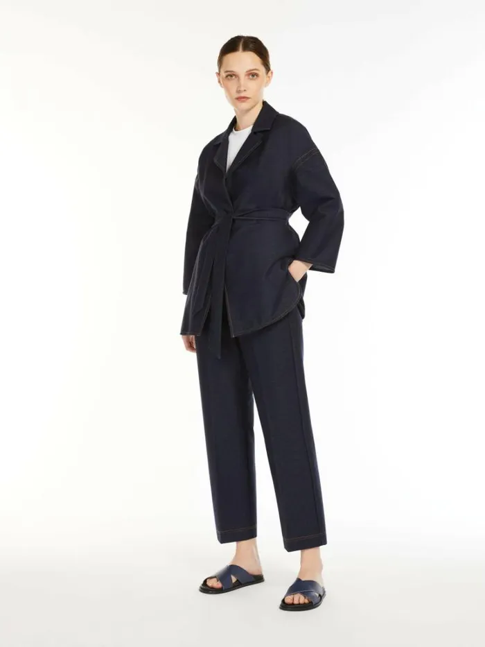 Women Max Mara Trousers And Jeans Denimlook Jersey Trousers Navy