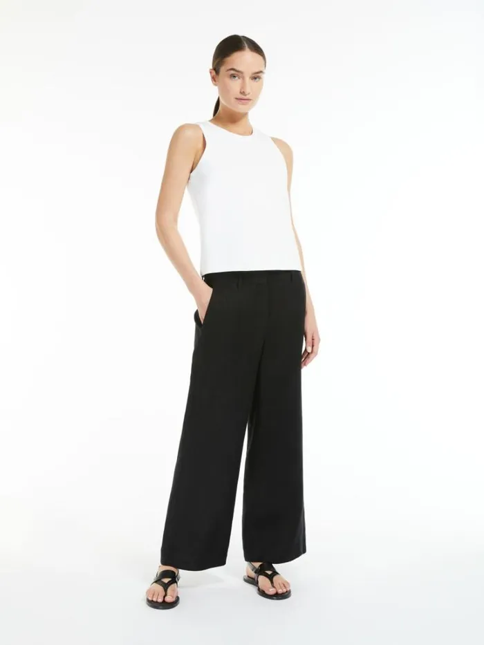 Women Max Mara Trousers And Jeans Wideleg Linen And Cotton Trousers Black