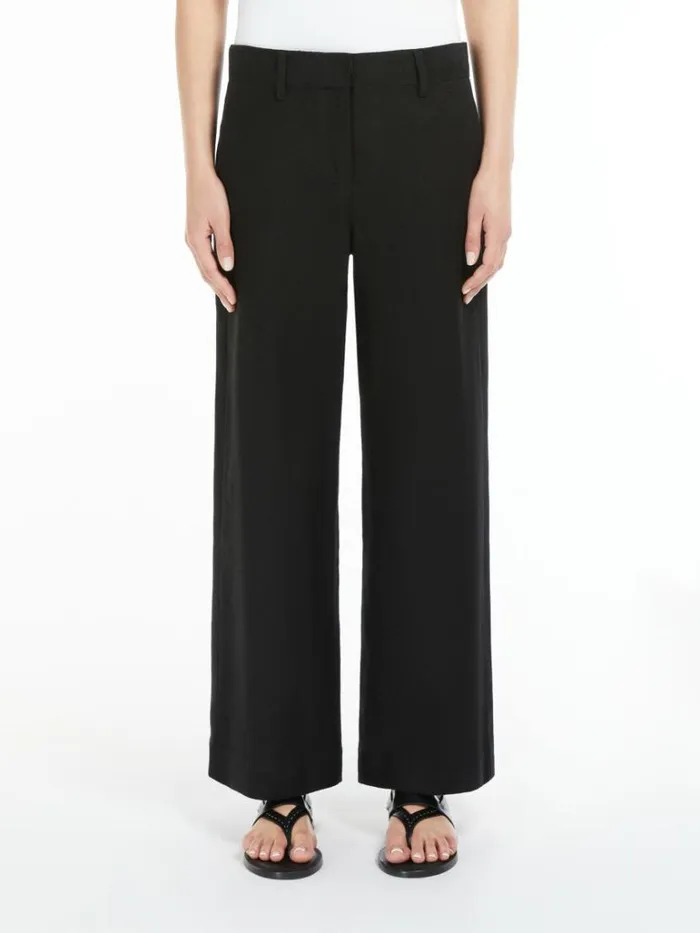 Women Max Mara Trousers And Jeans Wideleg Linen And Cotton Trousers Black