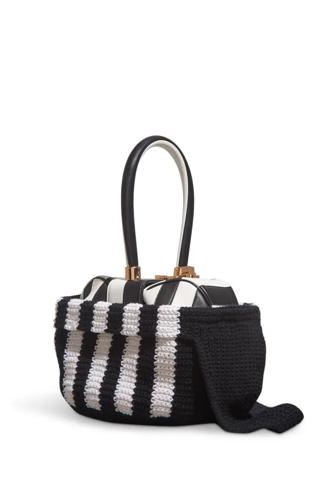 WomenMen Crossbody Bags Gabriela Hearst Crossover Knit Bag In Black and Ivory Cashmere