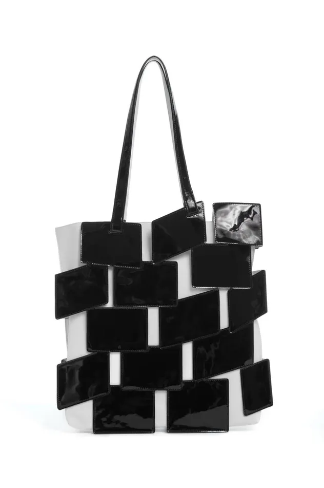 WomenMen Totes Gabriela Hearst Lacquered Tote Bag In Black and Ivory Patchwork Leather