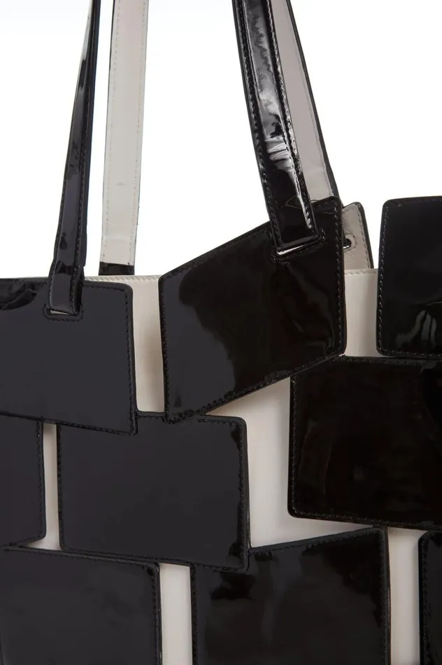 WomenMen Totes Gabriela Hearst Lacquered Tote Bag In Black and Ivory Patchwork Leather