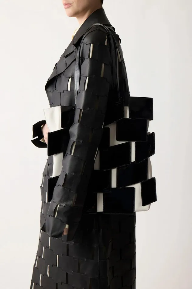 WomenMen Totes Gabriela Hearst Lacquered Tote Bag In Black and Ivory Patchwork Leather