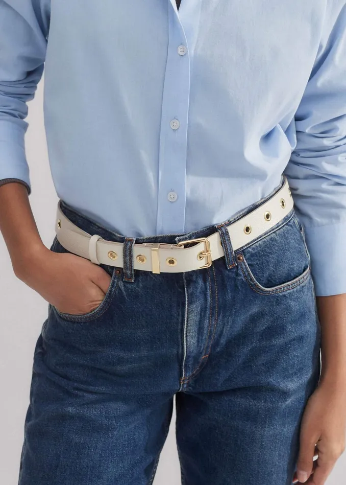 Women Metal Eyelet HipsToWaist Belt Cream MEEM