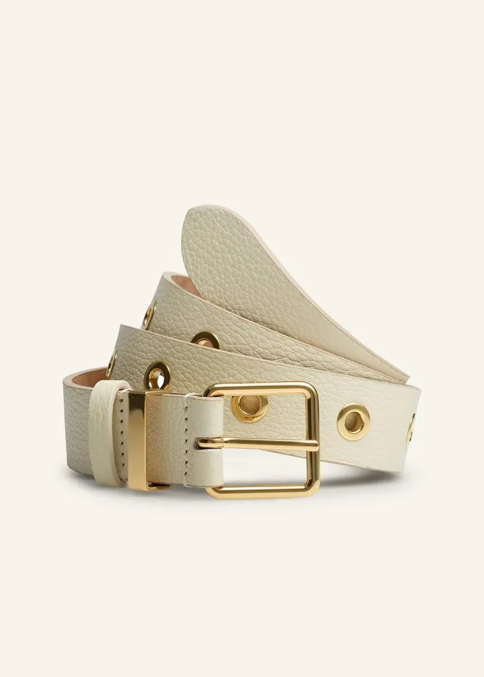 Women Metal Eyelet HipsToWaist Belt Cream MEEM