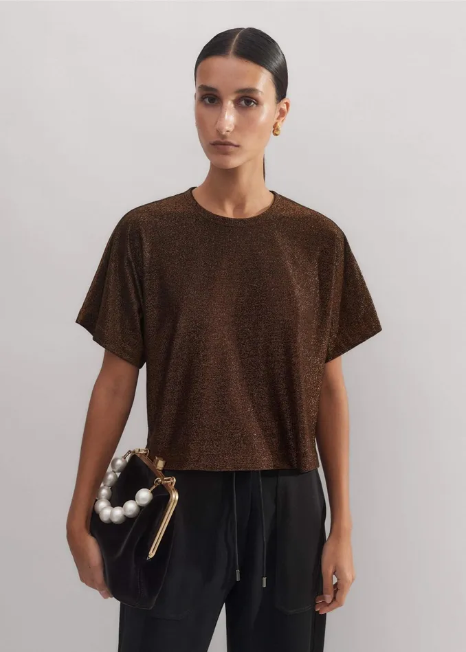 Women Metallic Box Crop Tee Blackbronze MEEM