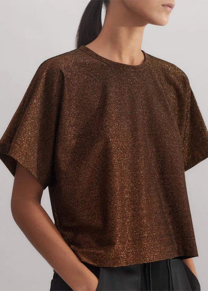 Women Metallic Box Crop Tee Blackbronze MEEM