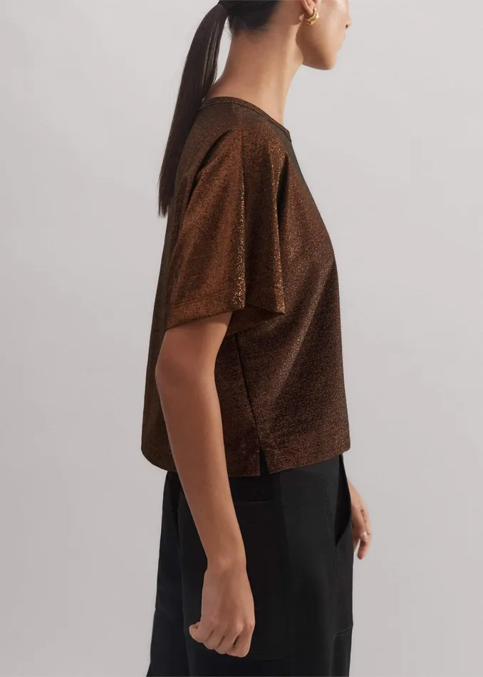 Women Metallic Box Crop Tee Blackbronze MEEM