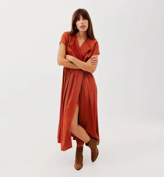 Women MidLength Shirtdress 8211 Orange Cuit Moyen Promod Dresses