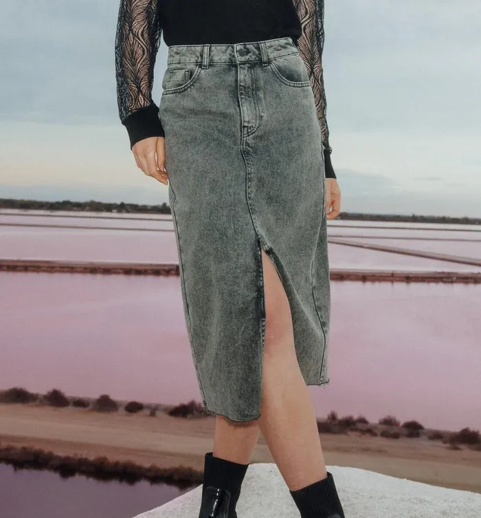 Women Midi Denim Skirt 8211 Grey Denim Promod Skirts