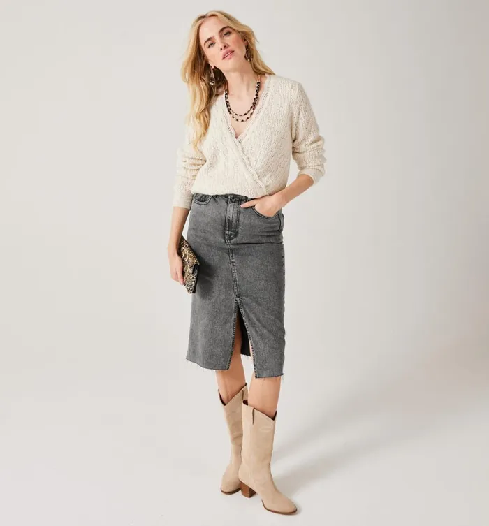 Women Midi Denim Skirt 8211 Grey Denim Promod Skirts Women Midi Denim Skirt 8211 Grey Denim Promod Skirts