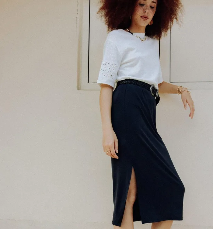 Women Midi Slit Skirt 8211 Black Promod Skirts
