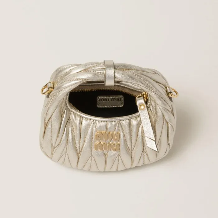 Women Mini Bags Miu Miu Wander Matelass Nappa Leather Micro Hobo Bag Pyrite Women Mini Bags Miu Miu Wander Matelass Nappa Leather Micro Hobo Bag Pyrite
