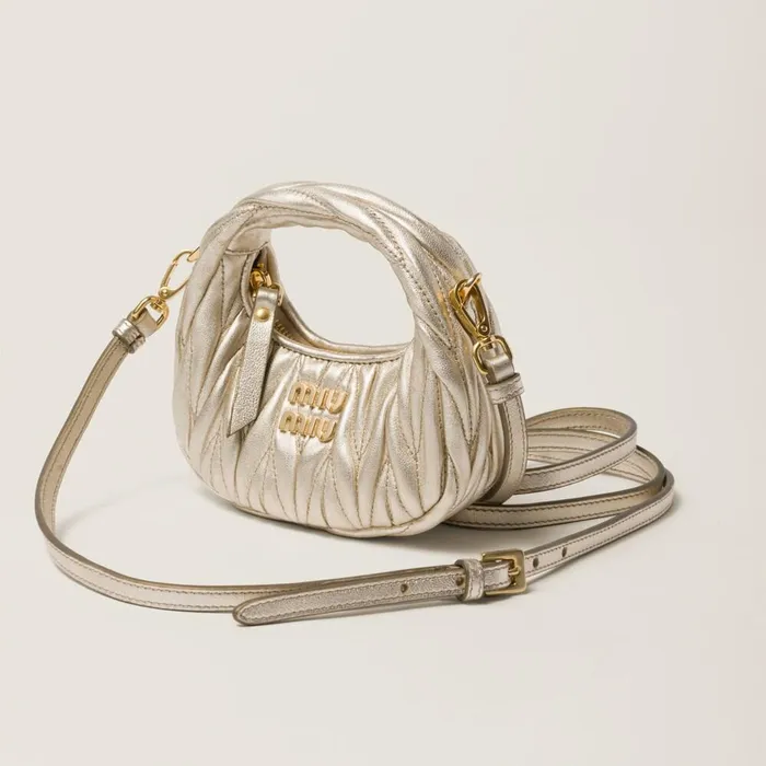 Women Mini Bags Miu Miu Wander Matelass Nappa Leather Micro Hobo Bag Pyrite Women Mini Bags Miu Miu Wander Matelass Nappa Leather Micro Hobo Bag Pyrite