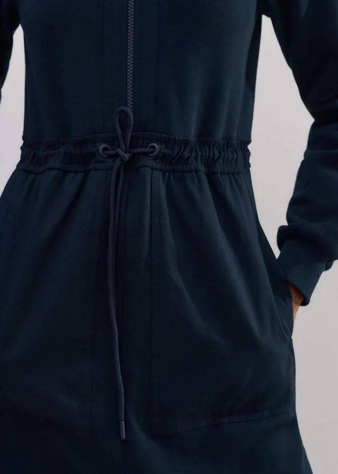 Women Mix Media Sweatshirting Midi Dress Navy MEEM
