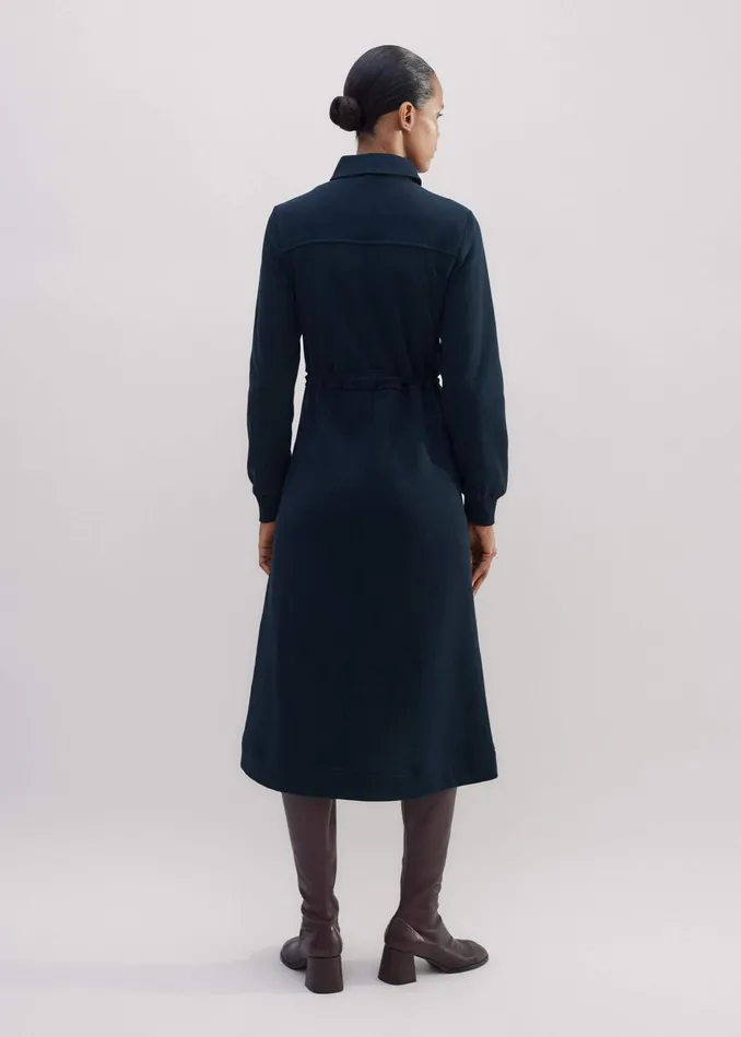 Women Mix Media Sweatshirting Midi Dress Navy MEEM