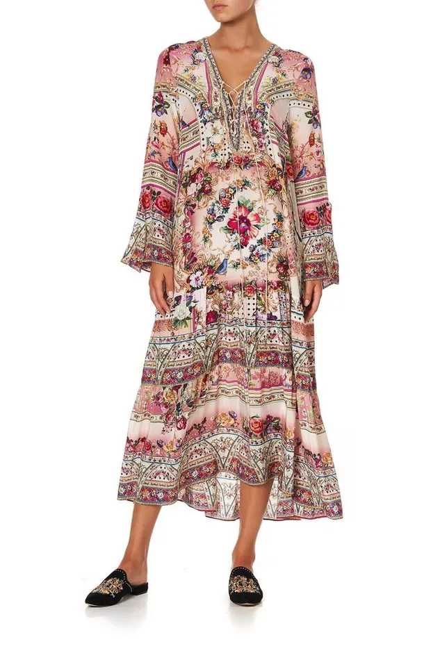 Women Modest Clothing Camilla Lace Up Dress With Tiered Hem Summoned By A Rose