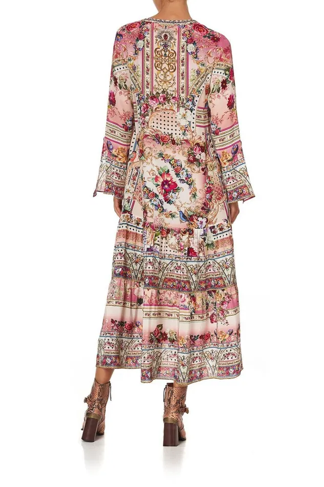 Women Modest Clothing Camilla Lace Up Dress With Tiered Hem Summoned By A Rose