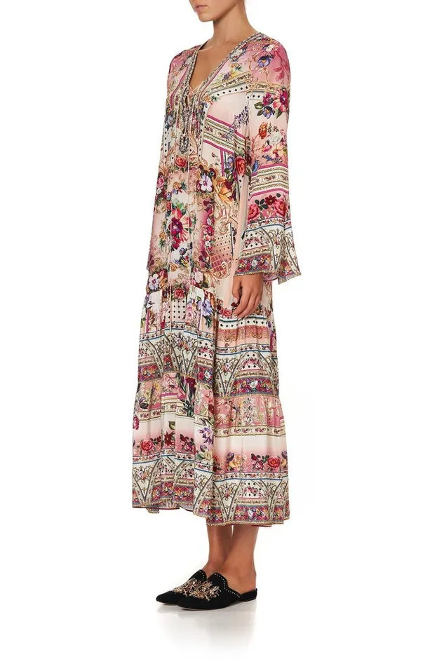 Women Modest Clothing Camilla Lace Up Dress With Tiered Hem Summoned By A Rose