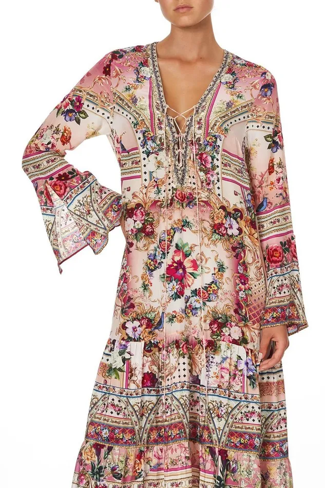Women Modest Clothing Camilla Lace Up Dress With Tiered Hem Summoned By A Rose