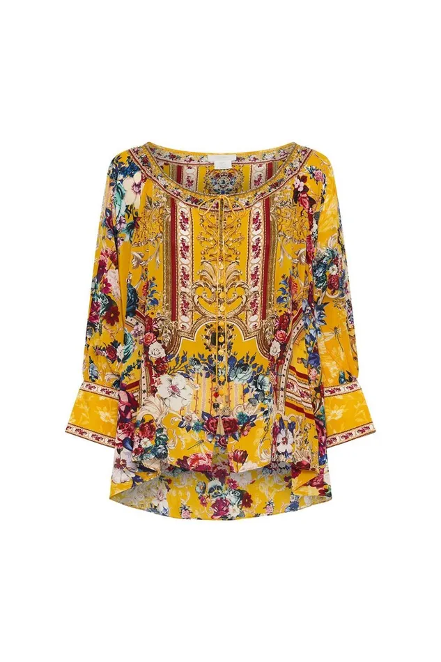Women Modest Clothing Camilla Raglan Sleeve Button Up Top Crowned Roses