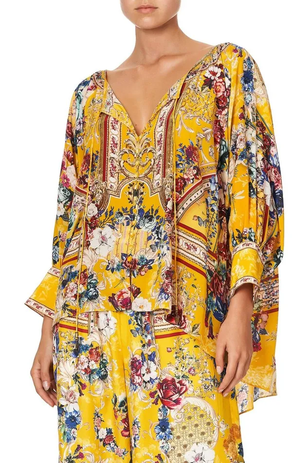 Women Modest Clothing Camilla Raglan Sleeve Button Up Top Crowned Roses