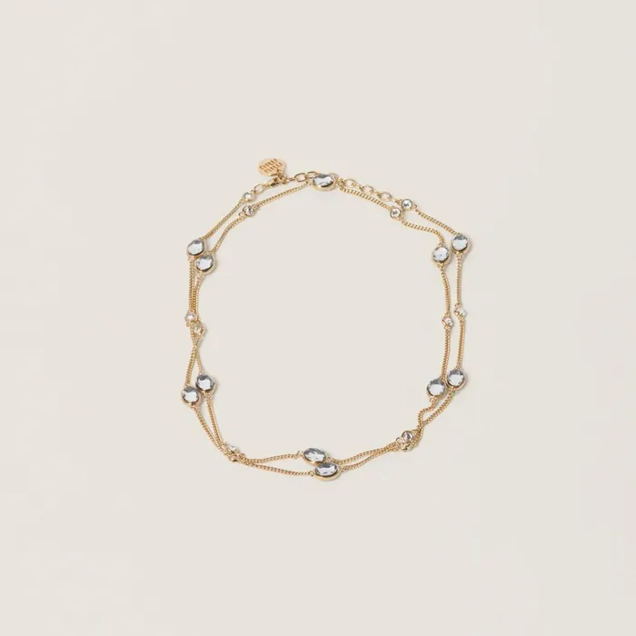 Women Necklaces Miu Miu Metal Necklace With Crystals Goldcrystal