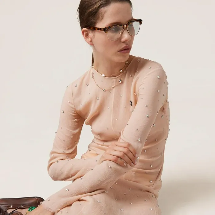 Women Necklaces Miu Miu Metal Necklace With Crystals Goldcrystal Women Necklaces Miu Miu Metal Necklace With Crystals Goldcrystal