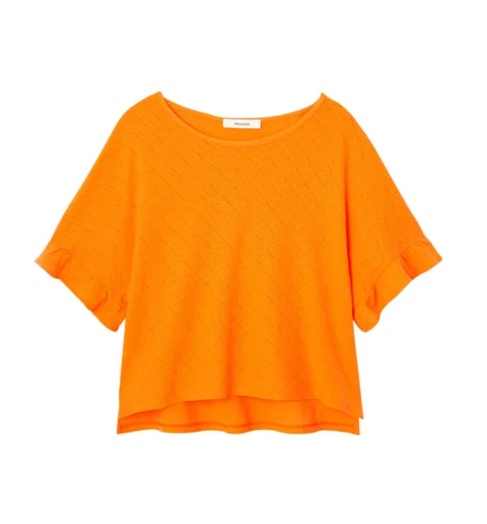Women Openwork Pointelle Top 8211 Orange Promod Tops Women Openwork Pointelle Top 8211 Orange Promod Tops