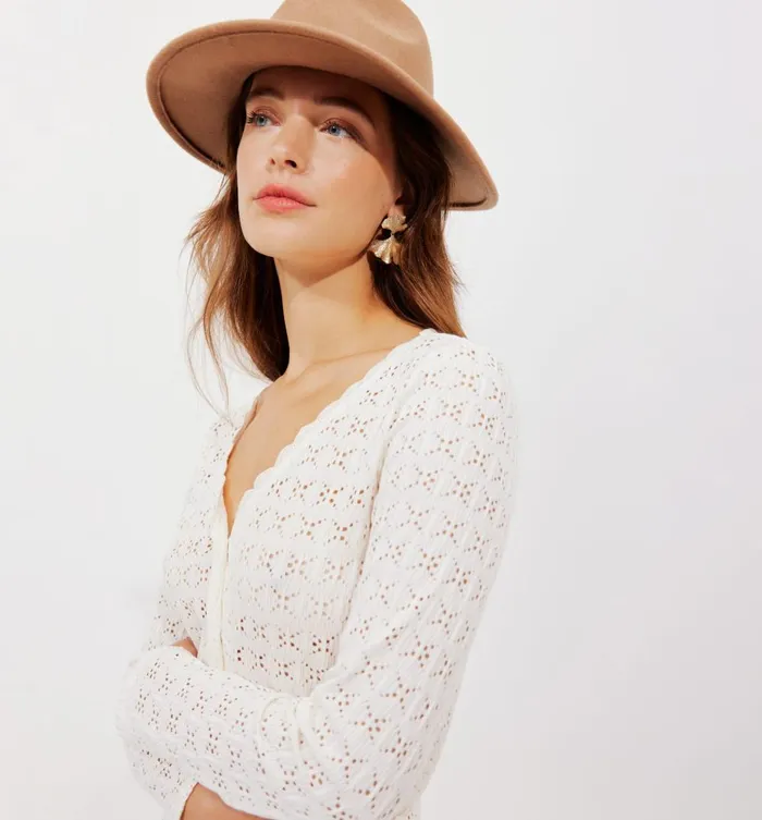 Women Openwork Top With VNeckline 8211 Ecru Promod Tops Women Openwork Top With VNeckline 8211 Ecru Promod Tops
