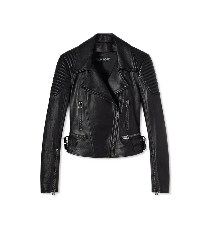 Women Outerwear Tom Ford Leather Fitted Biker Jacket Black
