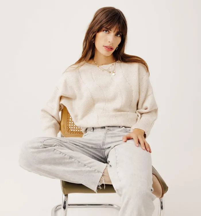 Women Oversized Glitzy Jumper 8211 Ecru Promod Jumpers And Cardigans