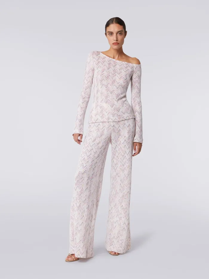 Women Palazzo Trousers In Viscose And Wool With Zigzag Pattern Multicoloured Missoni Trousers