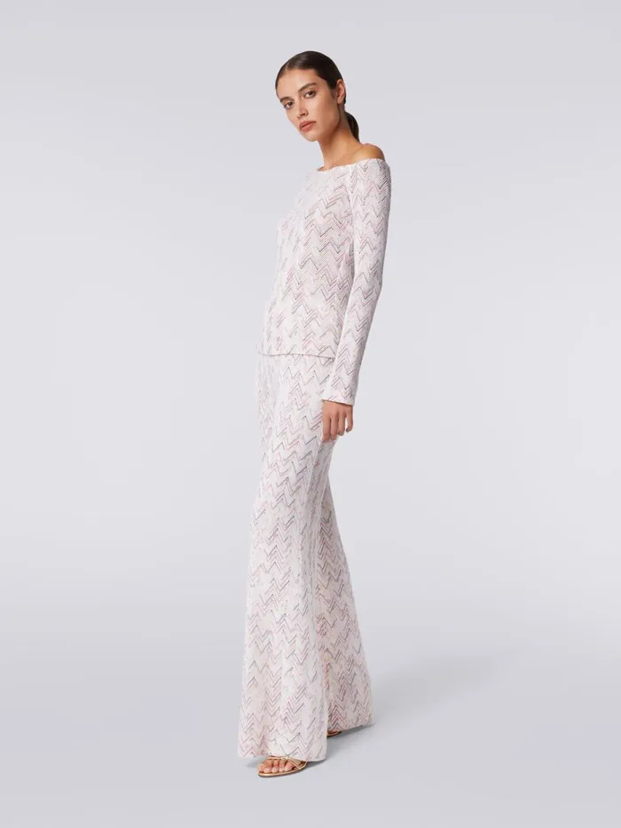 Women Palazzo Trousers In Viscose And Wool With Zigzag Pattern Multicoloured Missoni Trousers