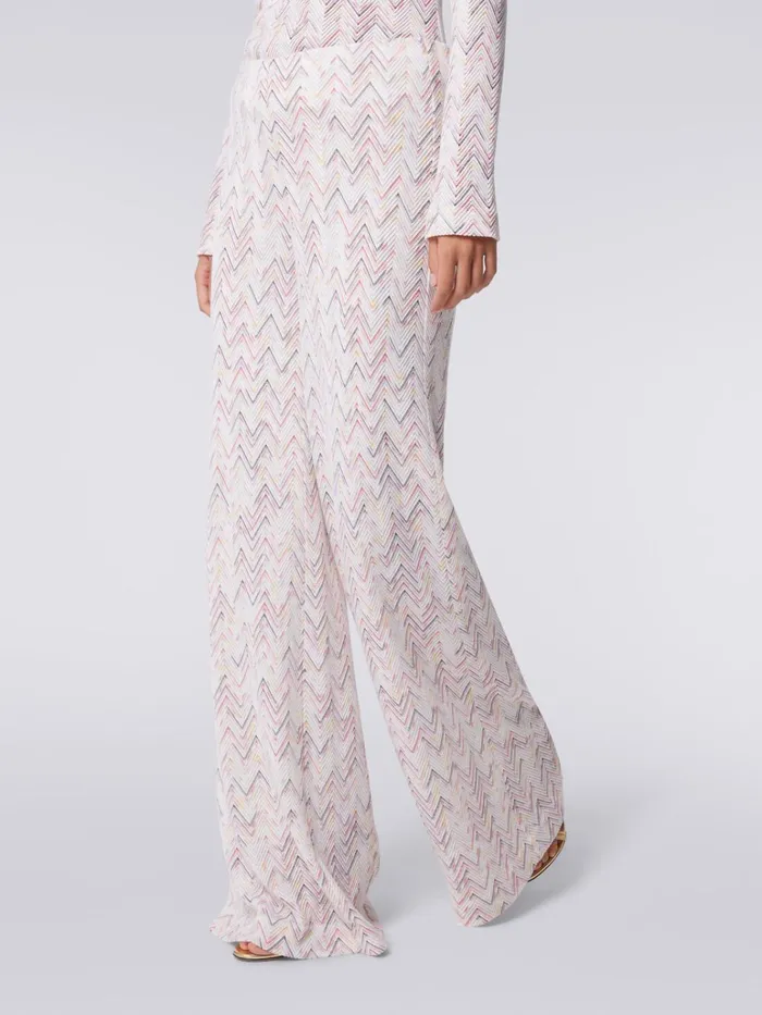 Women Palazzo Trousers In Viscose And Wool With Zigzag Pattern Multicoloured Missoni Trousers