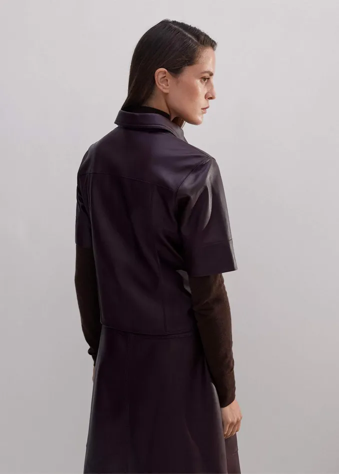 Women Panelled Leather Shirt Deep Merlot MEEM