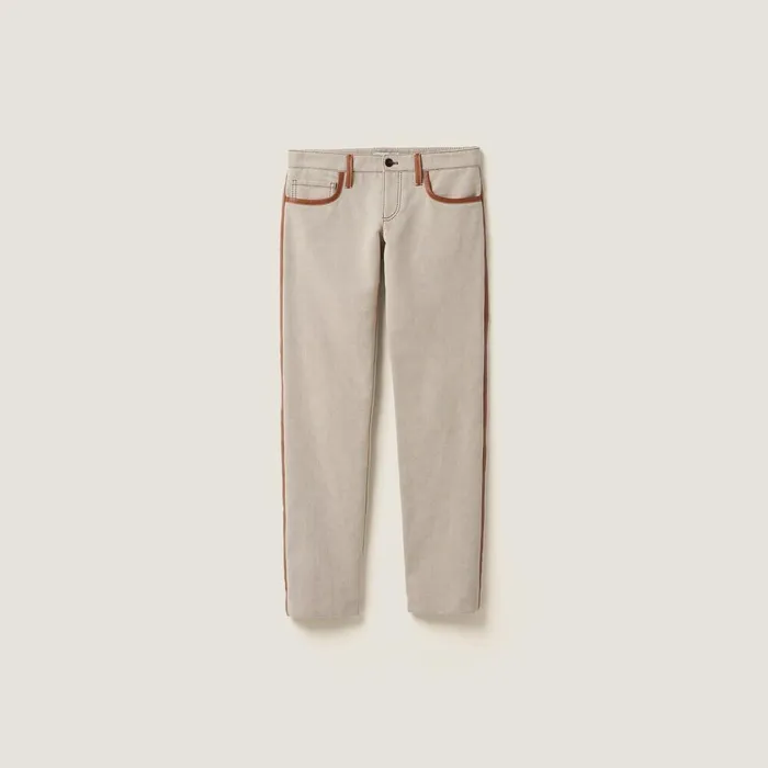 Women Pants And Shorts Miu Miu Canvas Pants Beigecognac