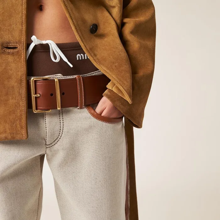 Women Pants And Shorts Miu Miu Canvas Pants Beigecognac Women Pants And Shorts Miu Miu Canvas Pants Beigecognac
