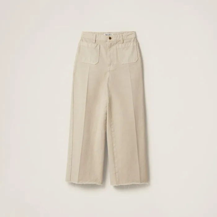 Women Pants And Shorts Miu Miu Garmentdyed Gabardine Pants Chalk White
